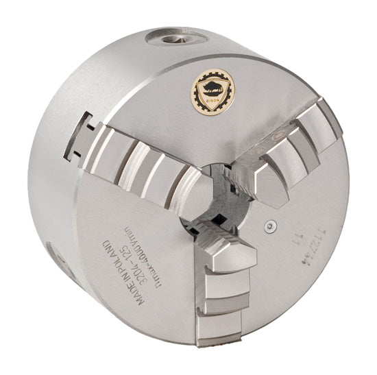 BISON 3204 3-Jaw Self-Centring Scroll Chuck, Cast Iron, Solid Jaws, Rear Mount