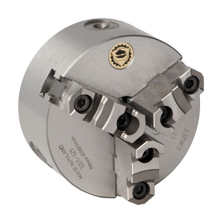 BISON 3205 3-Jaw Self-Centring Scroll Chuck, Cast Iron, 2-Piece Jaws, Rear Mount