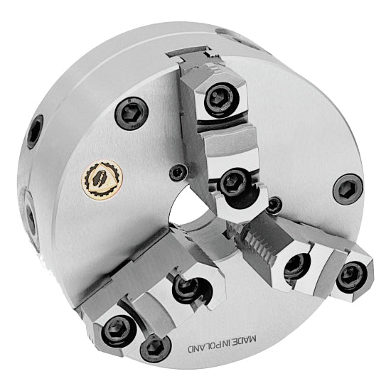 BISON 3575 3-Jaw Self-Centring Scroll Chuck, Steel Body, 2-Piece Jaws, Front Mount