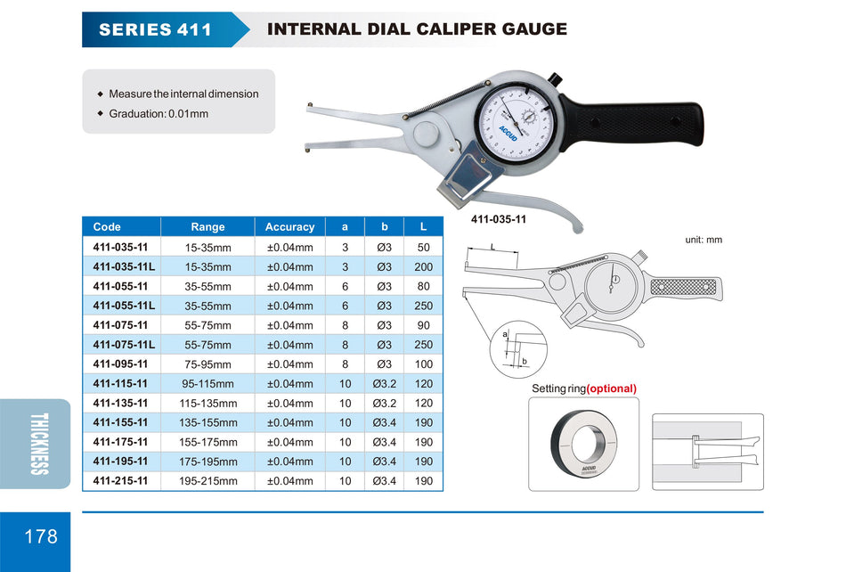 ACCUD Internal Dial Caliper Gauge – Series 411