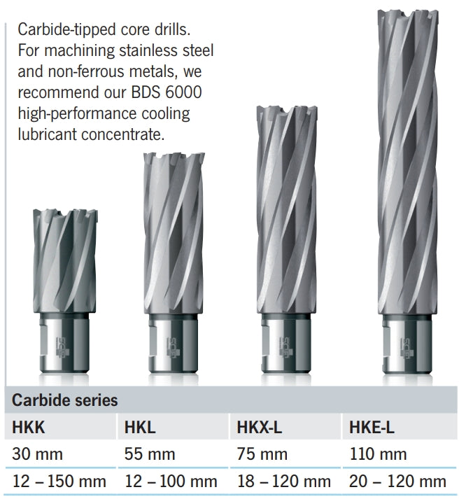 BDS TCT (Carbide) Annular Cutter, Ø 20 mm – 120 mm, 110 mm Cutting Depth (HKE-L)