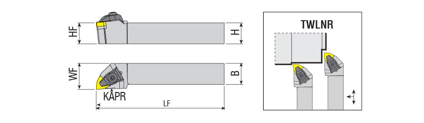 AKKO TWLNR/L T-System External Turning Toolholder - dimension drawing