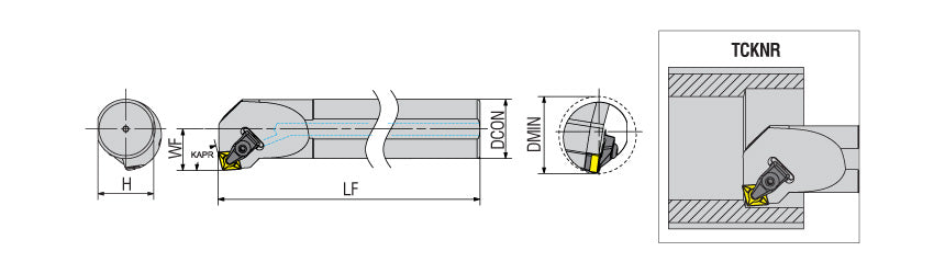 AKKO TCKNR/L T-System Boring Bar - dimension drawing