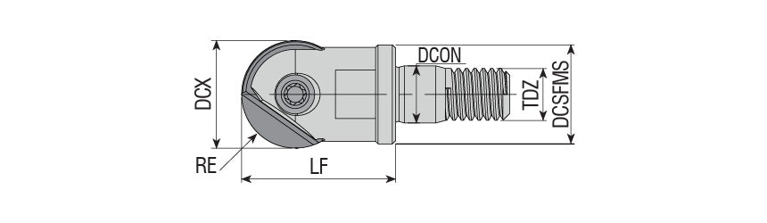 AKKO APMR-BNM-H Ball Nose Modular End Mill - dimension drawing