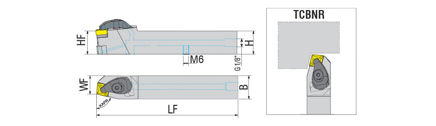 AKKO TCBNR/L-H T-System External Turning Toolholder - dimension drawing