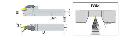 AKKO TVVNN-H T-System External Turning Toolholder - dimension drawing