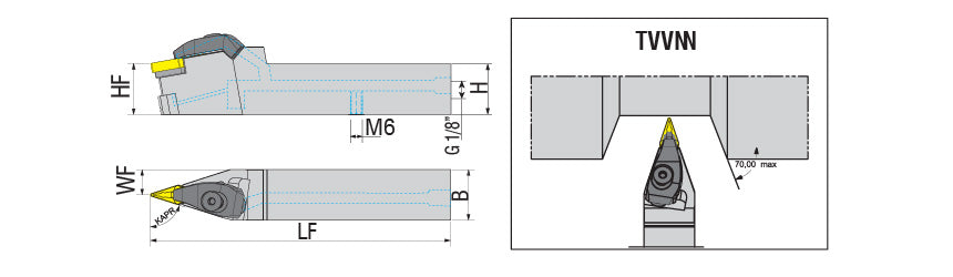 AKKO TVVNN-H T-System External Turning Toolholder - dimension drawing
