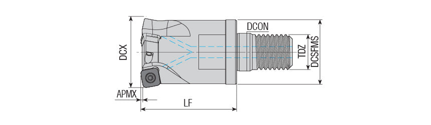 AKKO AHFM-SD S-System High Feed Modular End Mill - dimension drawing