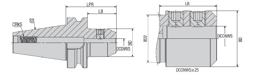 AKKO ABT-EM BT End Mill Holder (Weldon) - dimension drawing