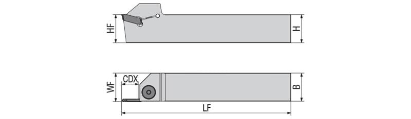 AKKO ADKT-ITI-R/L External Grooving Toolholder - dimension drawing