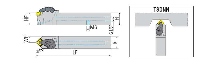 AKKO TSDNN-H T-System External Turning Toolholder - dimension drawing