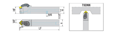 AKKO TSDNN-H T-System External Turning Toolholder - dimension drawing