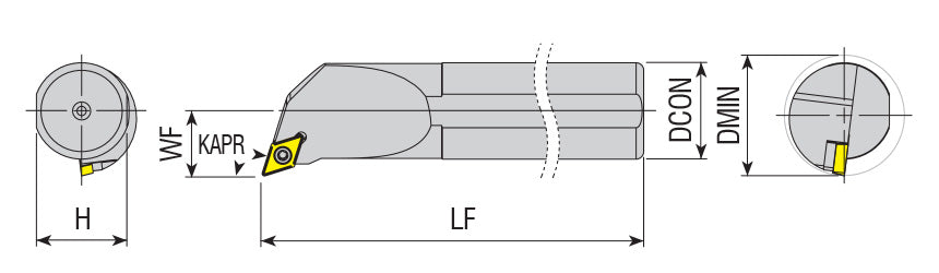 AKKO SDQCR/L S-System Boring Bar - dimension drawing