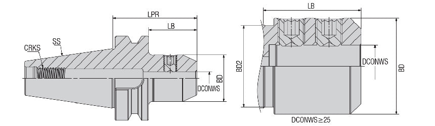 AKKO ABT50-EM BT End Mill Holder (Weldon) - dimension drawing