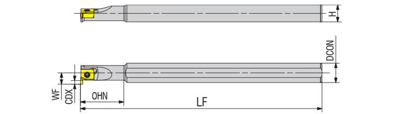 AKKO AIKT-..G-R/L Internal Grooving Toolholder - dimension drawing
