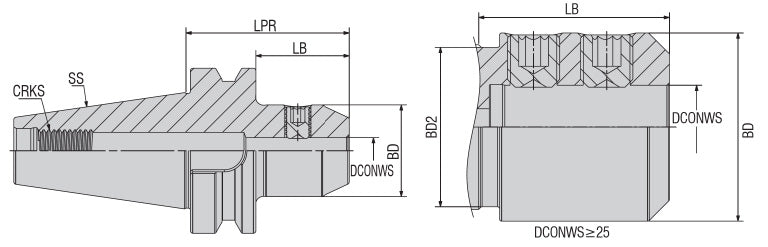 AKKO ABBT-EM AK-Plus End Mill Holder (Weldon) - dimension drawing