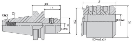 AKKO ABBT-EM AK-Plus End Mill Holder (Weldon) - dimension drawing