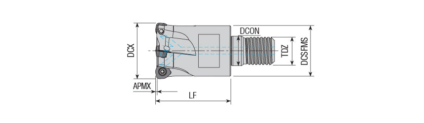AKKO AHFM-WD S-System High Feed Modular End Mill - dimension drawing
