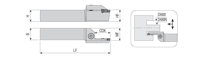 AKKO AAKT-IG-R/L Face Grooving Toolholder - dimension drawing