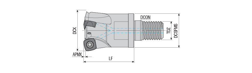 AKKO AHFM-SO803P S-System High Feed Modular End Mill - dimension drawing