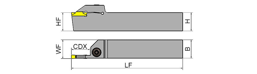 AKKO ADKT-GP-R/L External Grooving Toolholder - dimension drawing