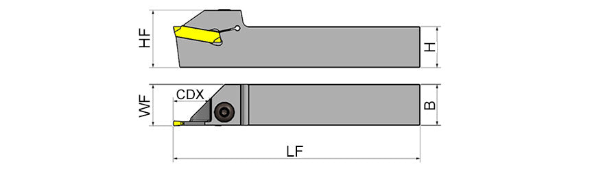 AKKO ADKT-H-R/L External Grooving Toolholder - dimension drawing