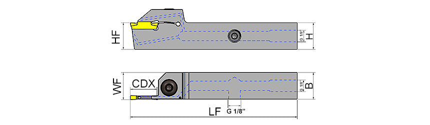 AKKO ADKT-K-R/L-H External Grooving Toolholder - dimension drawing