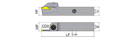 AKKO ADKT-K-R/L-H External Grooving Toolholder - dimension drawing