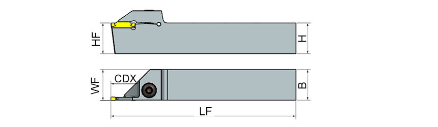 AKKO ADKT-KG-R/L External Grooving Toolholder - dimension drawing