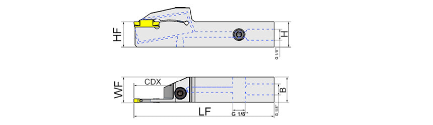 AKKO ADKT-TD-R/L-H External Grooving Toolholder - dimension drawing