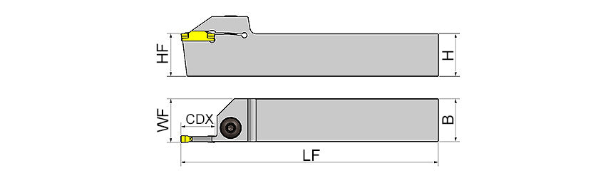 AKKO ADKT-TG-R/L External Grooving Toolholder - dimension drawing