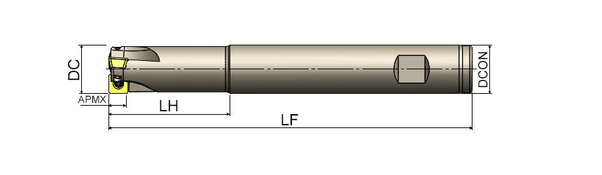 AKKO AEM90-SPGT S-System End Mill - dimension drawing