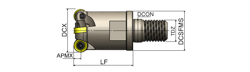AKKO AEMR-RC S-System Face and Copy Modular End Mill - dimension drawing