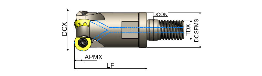 AKKO AEMR-RY S-System Face and Copy Modular End Mill - dimension drawing