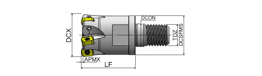 AKKO AHFM-BL S-System High Feed Modular End Mill - dimension drawing