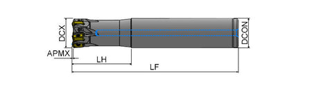 AKKO AHFM-BN S-System High Feed End Mill - dimension drawing