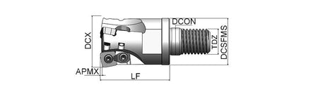 AKKO AHFMC-SD S-System High Feed Modular End Mill - dimension drawing