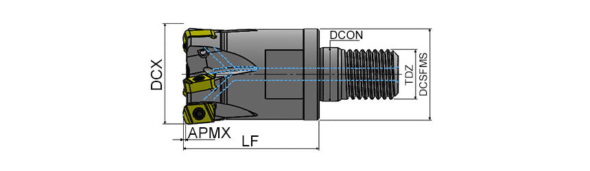 AKKO AHFM-EN S-System High Feed Modular End Mill - dimension drawing