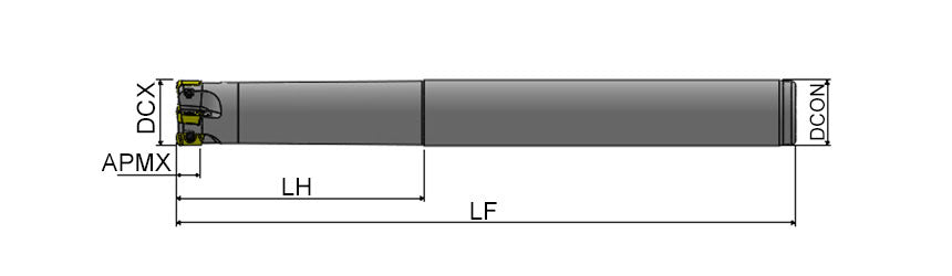 AKKO AHFM-EO S-System High Feed End Mill - dimension drawing