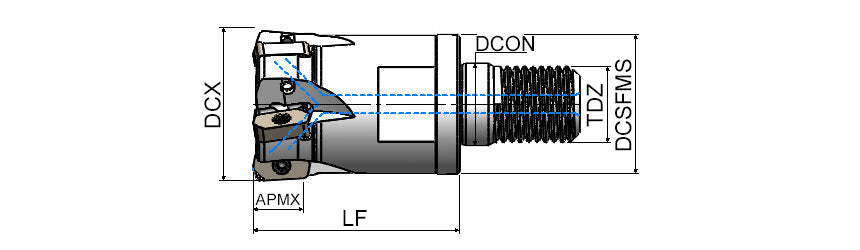 AKKO AHFM-LN S-System High Feed Modular End Mill - dimension drawing