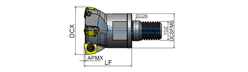 AKKO AHFM-SO1004 S-System High Feed Modular End Mill - dimension drawing