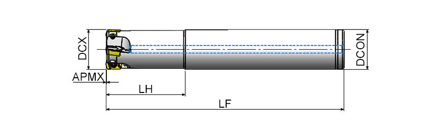 AKKO AHFM-YP S-System High Feed End Mill - dimension drawing
