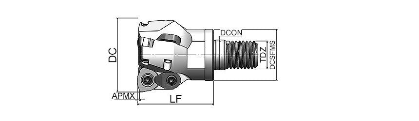 AKKO AHFMC-JD S-System High Feed Modular End Mill - dimension drawing