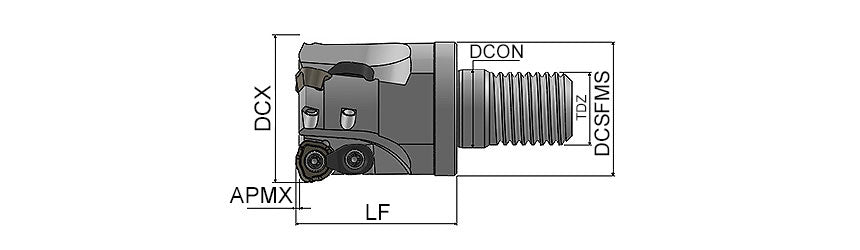 AKKO AHFMC-WD-2 S-System High Feed Modular End Mill - dimension drawing