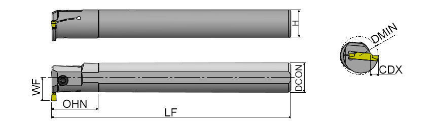 AKKO AIKT-123-R/L Internal Grooving Toolholder - dimension drawing