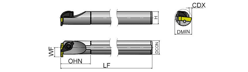 AKKO AIKT-154.91-R/L Internal Grooving Toolholder - dimension drawing