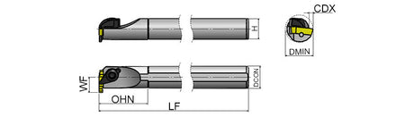 AKKO AIKT-154.91-R/L Internal Grooving Toolholder - dimension drawing