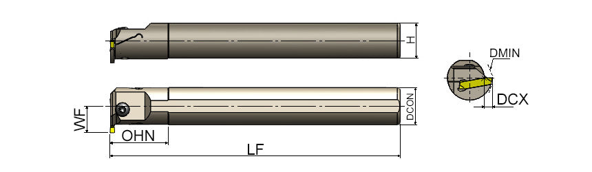 AKKO AIKT-H-R/L Internal Grooving Toolholder - dimension drawing