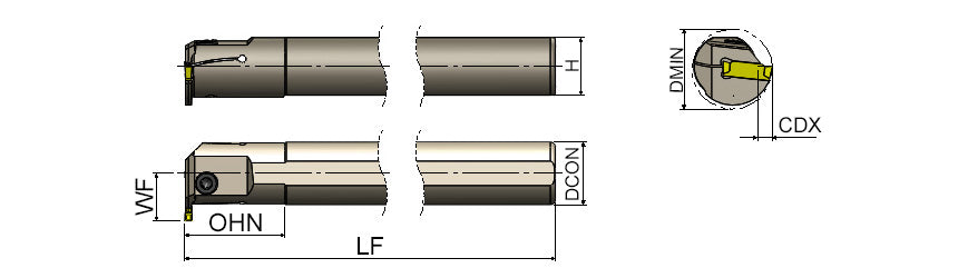 AKKO AIKT-I-R/L Internal Grooving Toolholder - dimension drawing