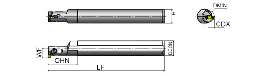 AKKO AIKT-IGE-R/L Internal Grooving Toolholder - dimension drawing